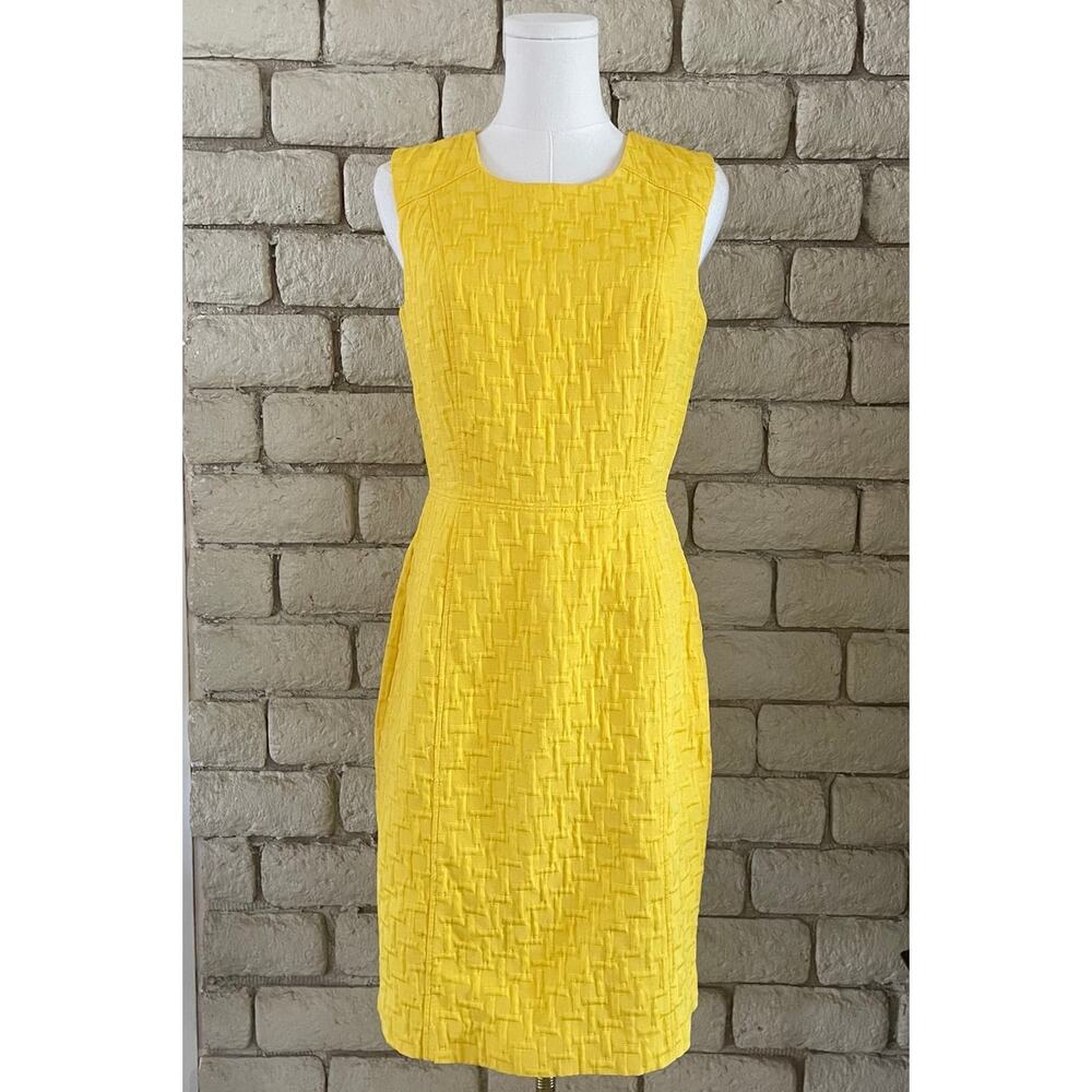 Banana Republic Yellow‎ Textured Jacquard Sleeveless Sheath Midi Dress Size 4